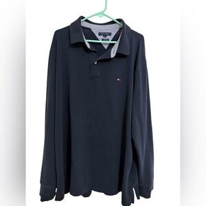 Tommy Hilfiger 3XL Rugby Polo Shirt Long Sleeve Classic Fit Navy Flag Logo